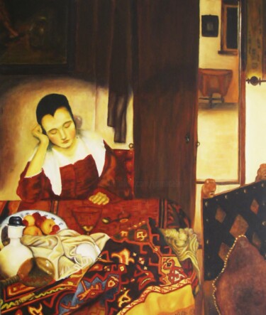 Painting titled "Copie de L'endormie…" by Elodie Bedon, Original Artwork, Acrylic Mounted on Cardboard