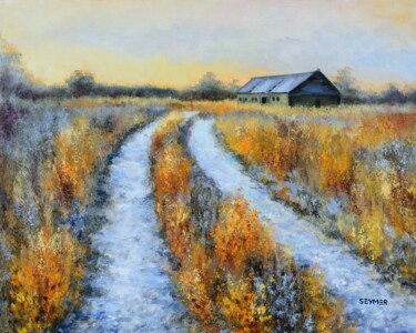 Frosty country road in winter Painting titled "Frosty country road…" by Lucia Verdejo, Original Artwork, Oil Mounted on Wood Panel
