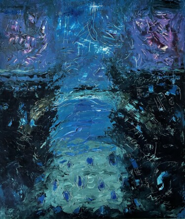绘画 标题为“Lake at night” 由Stanislav Yushkov, 原创艺术品, 油 安装在木质担架架上