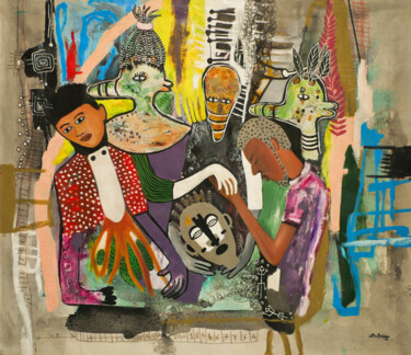 Peinture intitulée "Le baiser" par William Bakaimo, Œuvre d'art originale, Acrylique Monté sur Châssis en bois