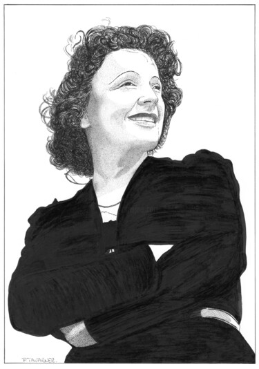 Dessin intitulée "Edith Piaf" par Pascal Tavarner, Œuvre d'art originale, Encre
