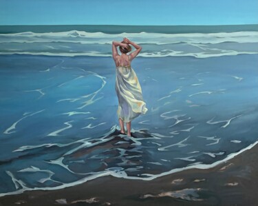 Pacific Ocean . Girl in a sundress. (2023) 绘画 标题为“Pacific Ocean . Gir…” 由Guzel Min, 原创艺术品, 油