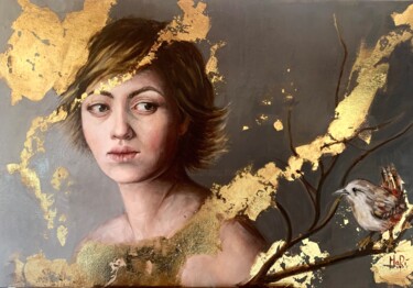 Listening Malerei mit dem Titel "Listening" von Maria Romano, Original-Kunstwerk, Öl Auf Keilrahmen aus Holz montiert