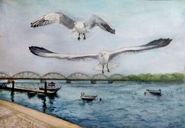 Guests in the Port /Portugal, Portimão, Zona Rebeirinha/ Painting titled "Guests in the Port…" by Hanna Samoilenko, Original Artwork, Watercolor