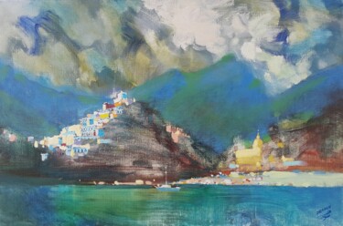 Painting titled "Barlume in Positano" by Chesnov Evgenii, Original Artwork, Oil