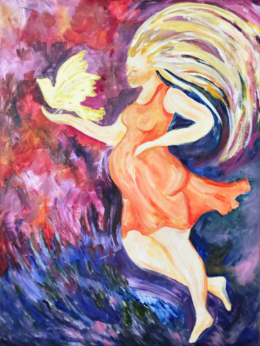 Painting titled "Flight of Hope" by Tatyana Pchelnikova, Original Artwork, Acrylic Mounted on Wood Stretcher frame