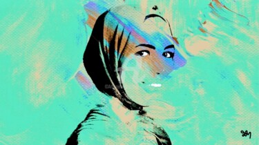 제목이 "SAMIA"인 디지털 아트 Tira Montrese로, 원작, 포토 몽타주 나무 들것 프레임에 장착됨