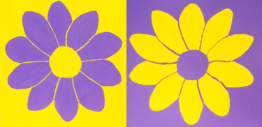 Two flowers in yellow and purple colours 绘画 标题为“Two flowers in yell…” 由Irina Afonskaya, 原创艺术品, 丙烯 安装在木质担架架上
