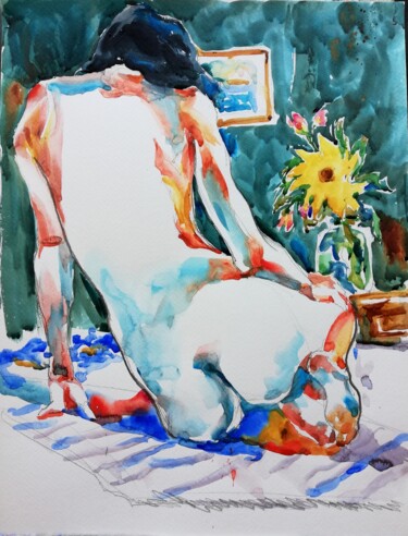 绘画 标题为“Nude in Emerald Int…” 由Jelena Djokic, 原创艺术品, 水彩