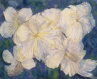 Painting titled "Hibiscus" by Olga Brink Art, Original Artwork, Watercolor