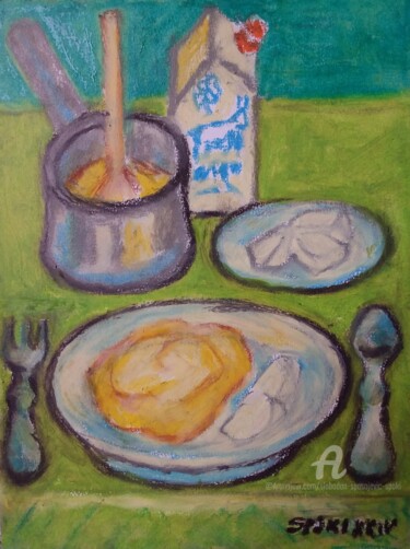 Nature morte avec fromage de Homolje Peinture intitulée "Nature morte avec f…" par Slobodan Spasojevic (Spaki), Œuvre d'art originale, Pastel
