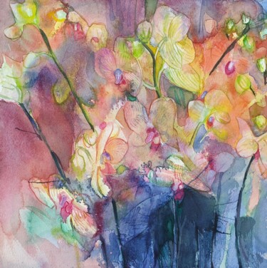 Peinture intitulée "Peach Оrchid" par Olga Brink Art, Œuvre d'art originale, Aquarelle Monté sur Carton