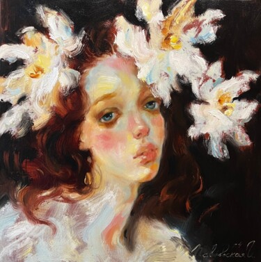 Painting titled "Premonition of spri…" by Isolde Pavlovskaya, Original Artwork, Oil Mounted on Wood Stretcher frame