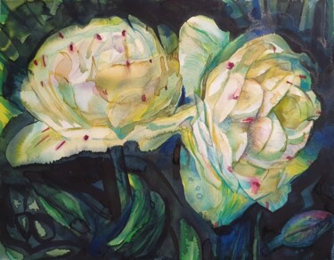 Painting titled "Tulips Danceline" by Olga Brink Art, Original Artwork, Watercolor