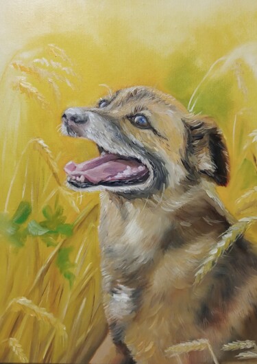 Painting titled "Рыжий друг" by Veronika Pozdova, Original Artwork, Oil Mounted on artwork_cat.