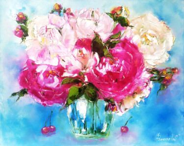 绘画 标题为“Peony Painting Flow…” 由Svitlana Prokopalo, 原创艺术品, 油