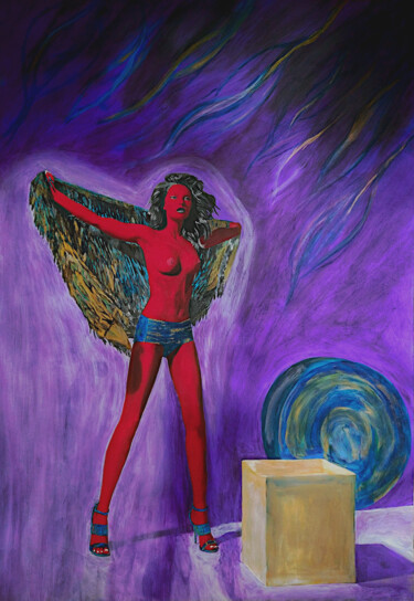 Peinture intitulée "Oumuamua Girl No 7" par Lena Snow, Œuvre d'art originale, Acrylique