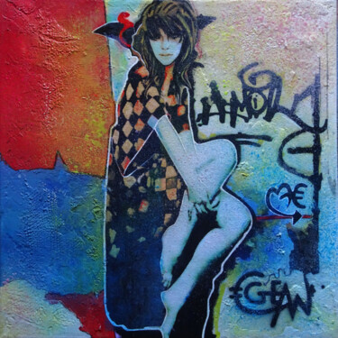 LA DAME DE CARREAU Painting titled "LA DAME DE CARREAU" by Claude Géan, Original Artwork, Acrylic Mounted on Wood Stretcher frame