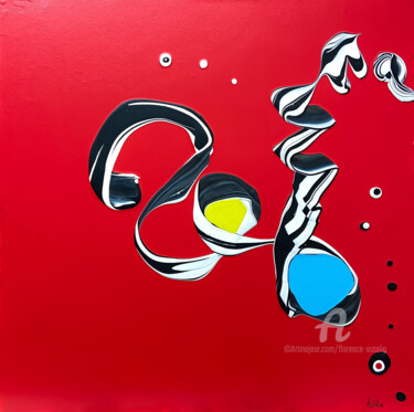 Painting titled "FILOPLUME" by Florence Autelin, Original Artwork, Acrylic Mounted on Wood Stretcher frame