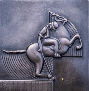 "POLO PLAYER" Scultura intitolato ""POLO PLAYER"" da Vitaly Moiseev, Opera d'arte originale, Bronzo Montato su Altro pannello rigido