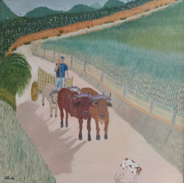 Pintura intitulada "Canavial" por Wtanke, Obras de arte originais, Óleo Montado em Armação em madeira