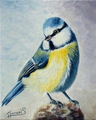 Painting titled "La mésange" by Sylvie Hiernard, Original Artwork, Oil