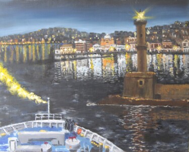The lighthouse Painting titled "The lighthouse" by Giorgos Nicolaou (Gncl), Original Artwork, Oil Mounted on Wood Stretcher frame