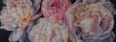 绘画 标题为“Peonies II” 由Barbara Ābeltiņa, 原创艺术品, 油 安装在木质担架架上