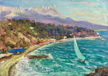 Schilderij getiteld "Seafront oil painti…" door Nikolai Chebotaru, Origineel Kunstwerk, Olie