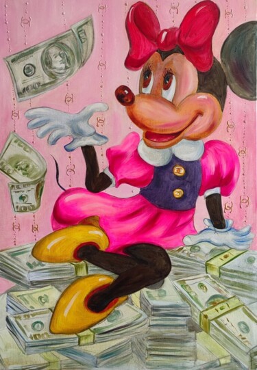 Original Pink MOUSE POP ART PARTY MONEY GOLD Pittura intitolato "Original Pink MOUSE…" da Julia Vedrina, Opera d'arte originale, Acrilico