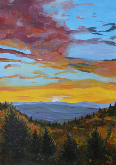 Painting titled "Autumn Sunset" by Asya Ignatova, Original Artwork, Acrylic