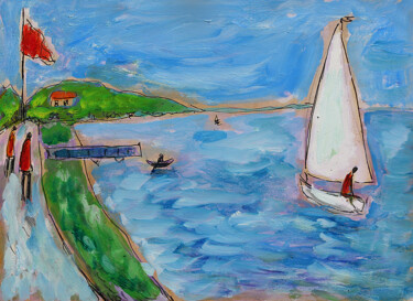 Peinture intitulée "Régate mauve" par Jean Mirre, Œuvre d'art originale, Huile