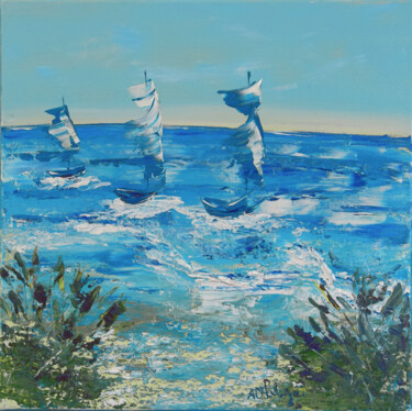 Peinture intitulée "Trois Bateaux" par Anne Marie Palaze, Œuvre d'art originale, Acrylique