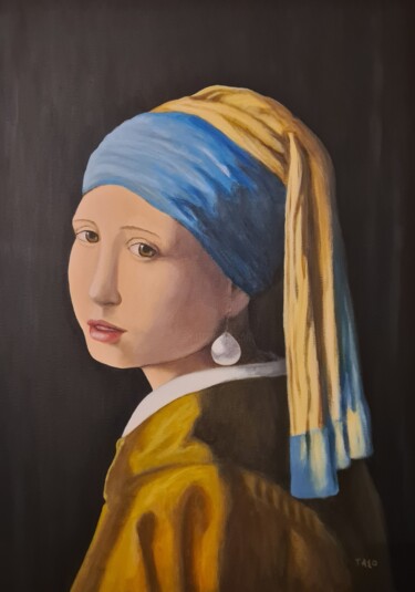 Painting titled "girl with a pearl e…" by Taso, Original Artwork, Acrylic