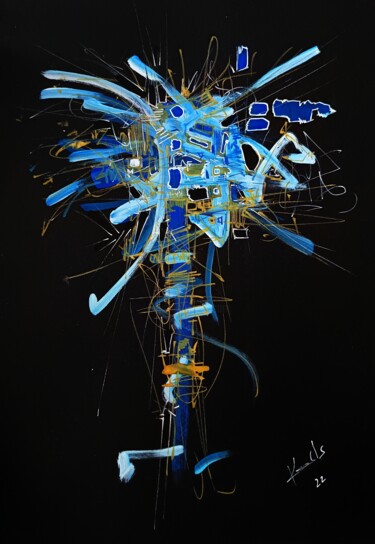 Dessin intitulée "GOLD & BLUE" par Karls, Œuvre d'art originale, Acrylique