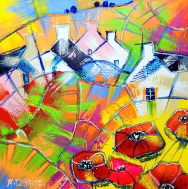 Pittura intitolato "CAMPAGNE AUX COQUEL…" da Myriam Guenaizia, Opera d'arte originale, Olio