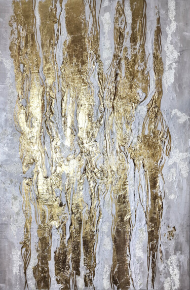 Картина под названием "Abstraction in gold" - Alla Broska, Подлинное произведение искусства, Акрил Установлен на Деревянная…