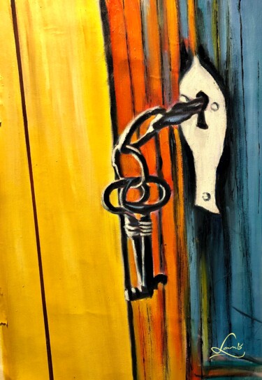 Painting titled "Les clés du paradis" by Hervé Lamb', Original Artwork, Oil Mounted on Wood Stretcher frame