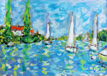 Peinture intitulée "Escapade voiliers" par Jean Mirre, Œuvre d'art originale, Huile