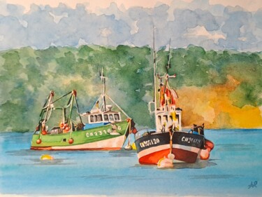Peinture intitulée "Bateaux de pêches -…" par Pascale Alloncle, Œuvre d'art originale, Aquarelle
