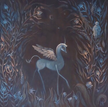 Painting titled ""In a silent garden"" by Natalia Chaikovskaia, Original Artwork, Tempera