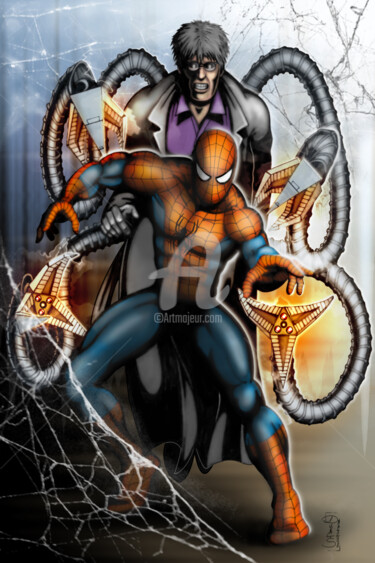 Digital Arts titled "Spiderman & Octopus…" by M. Séb, Original Artwork, Pencil
