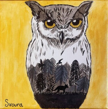 绘画 标题为“Owl in the forest” 由Svoura, 原创艺术品, 丙烯