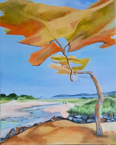 Painting titled "Cruckin, plage de m…" by Evelyne Beaurain, Original Artwork, Acrylic Mounted on Wood Stretcher frame