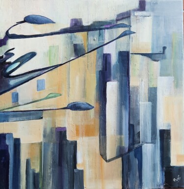 Pintura titulada "Lumières sur la vil…" por Evelyne Beaurain, Obra de arte original, Acrílico Montado en Bastidor de camilla…