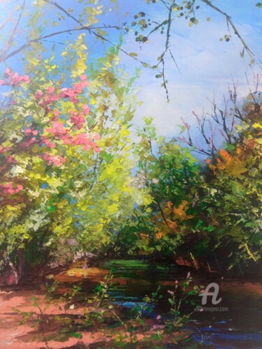 Pittura intitolato "It's spring again" da Xi Chen, Opera d'arte originale, Olio Montato su Telaio per barella in legno