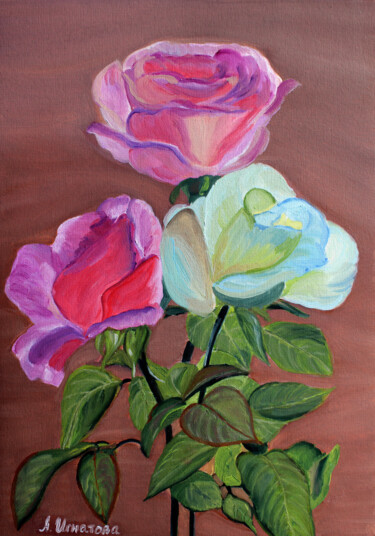 Roses Peinture intitulée "Roses" par Asya Ignatova, Œuvre d'art originale, Huile