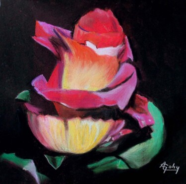 Un bouton de rose Peinture intitulée "Un bouton de rose" par Adyne Gohy, Œuvre d'art originale, Pastel Monté sur Carton