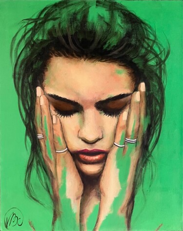 Schilderij getiteld "La décision" door Virginie Clement, Origineel Kunstwerk, Olie Gemonteerd op Frame voor houten brancard