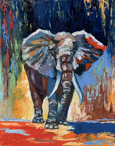 Elephant.#4 绘画 标题为“Elephant.#4” 由Vita Schagen, 原创艺术品, 油 安装在纸板上